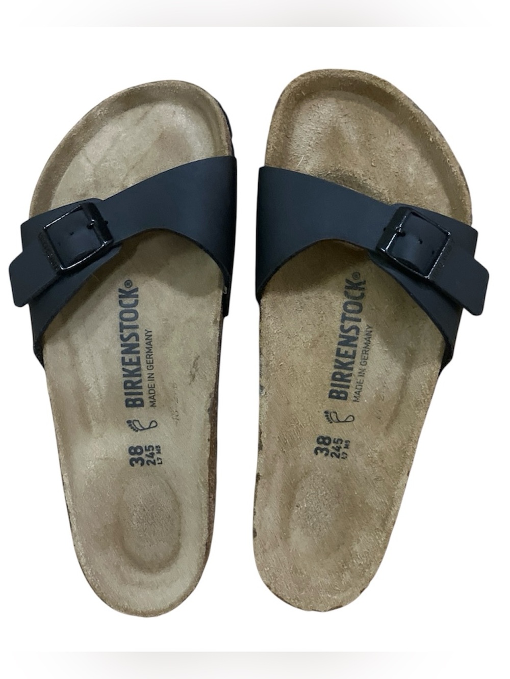 Birko-Flor Madrid Birkenstock Black Single-Strap Sandals Size 38